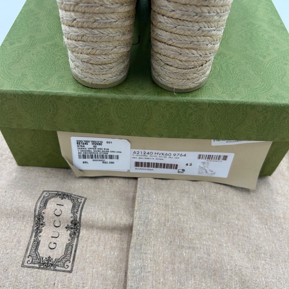 Women’s Gucci, Pilar GG ankle tie, espadrille platform wedge sandal size 42 - Picture 9 of 11